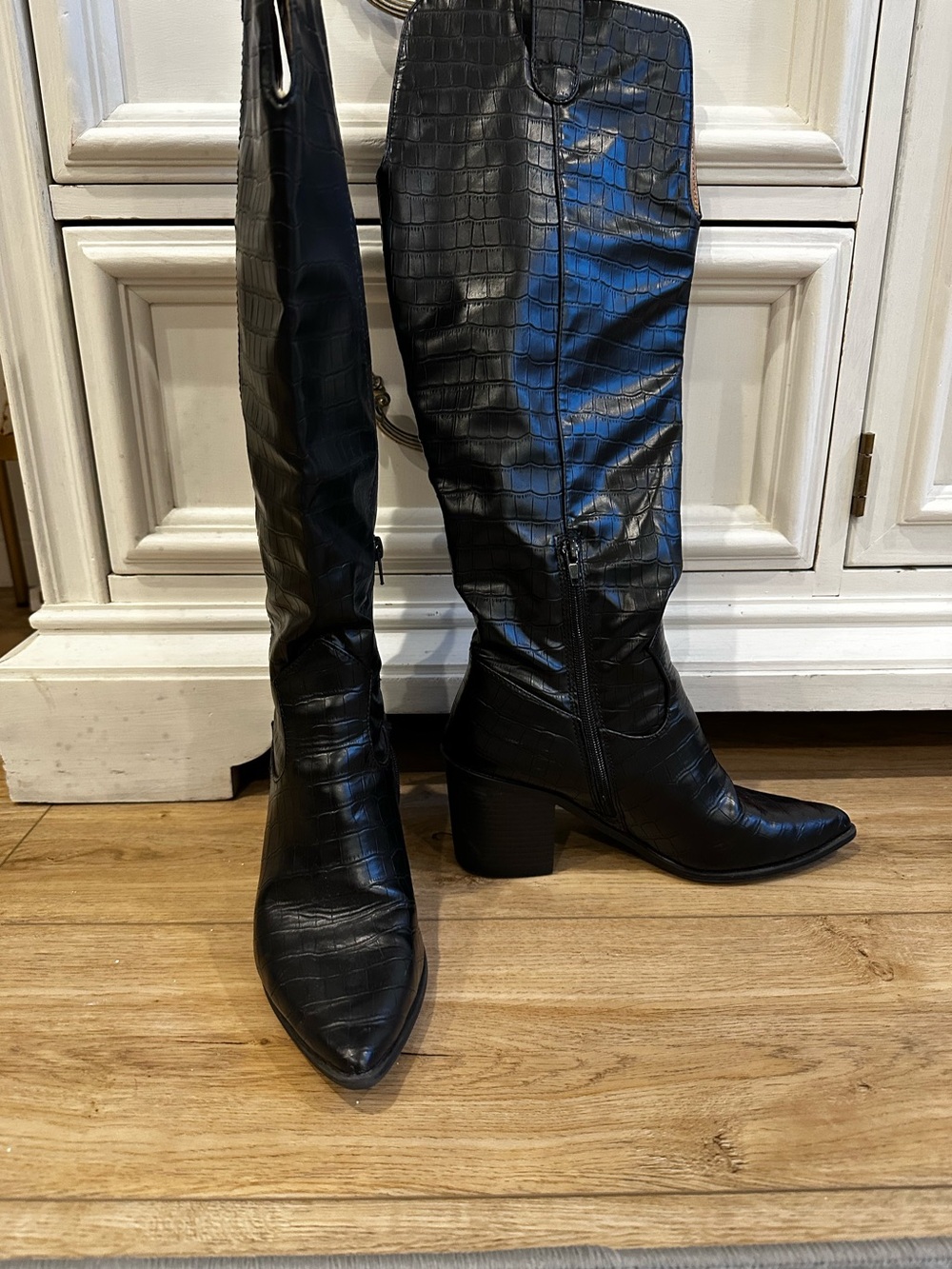 Journee Collection Black Croc-Embossed Over-the-Knee Boots